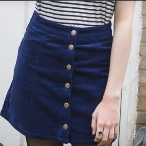 H&M divided blue button front corduroy mini Aline skirt navy 4